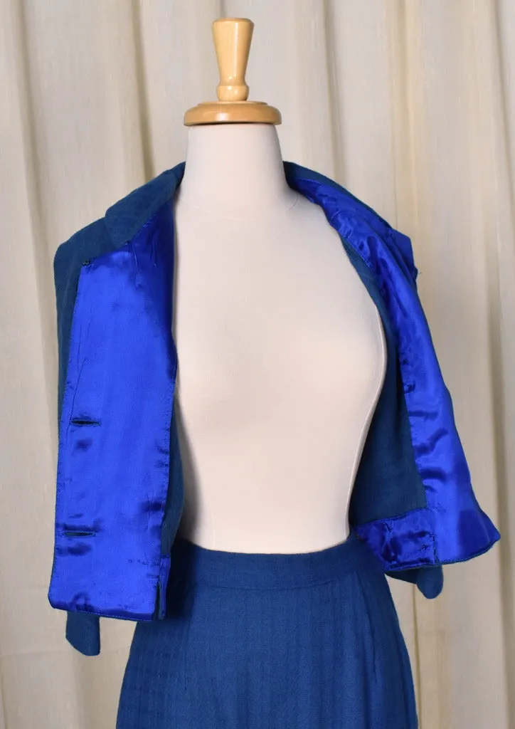 1950s Blue Silver Button Skirt Suit Set