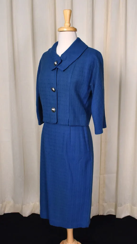 1950s Blue Silver Button Skirt Suit Set