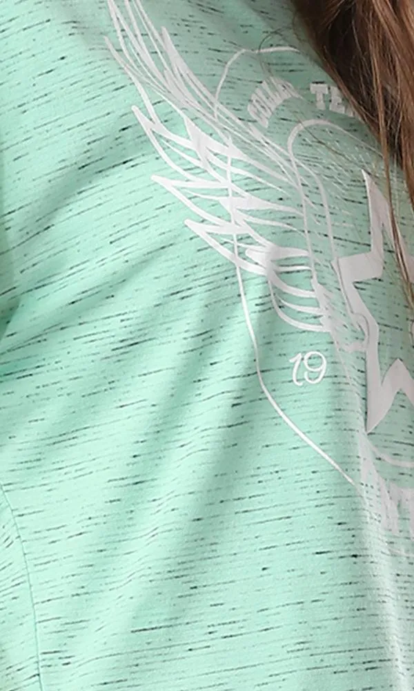 53663 Front Print Short Sleeves Mint Green T-Shirt