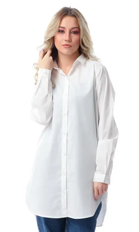 57114 Long Sleeves Off-White Long Shirt With Classic Collar