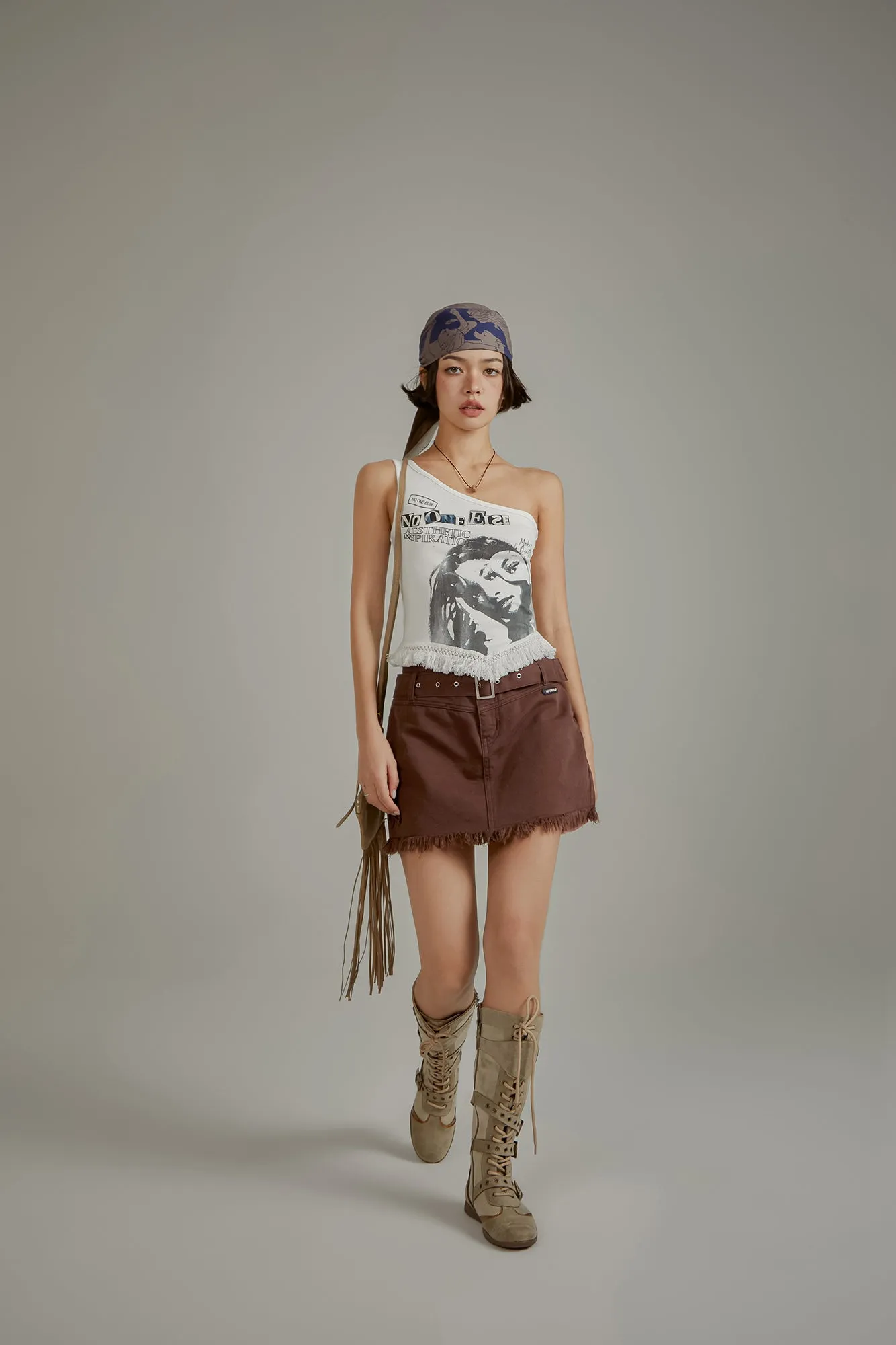 Aesthetic Inspiration One Shoulder Fringe Sleeveless Shirt