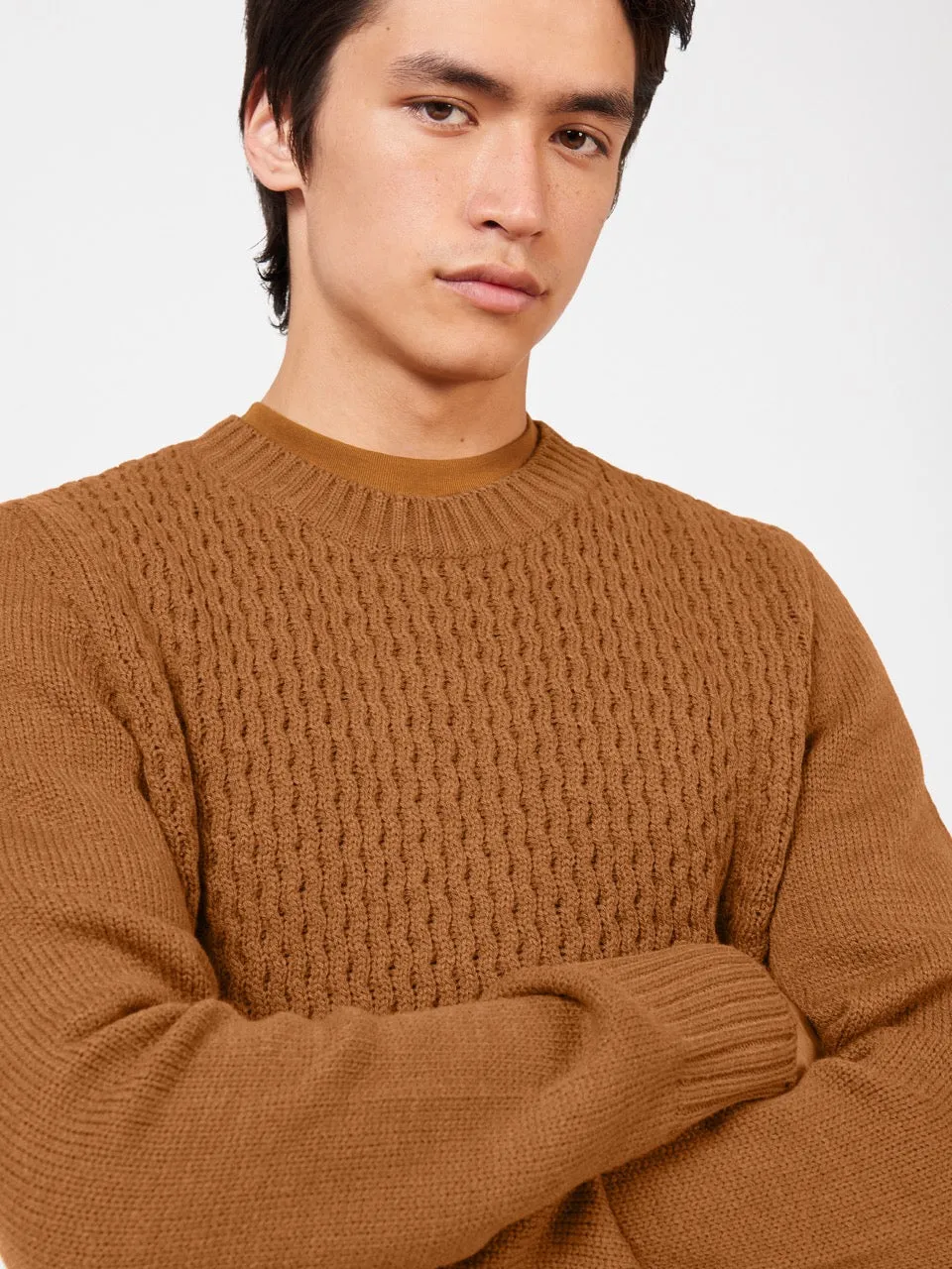 Aran Knit Crewneck Sweater - Ginger