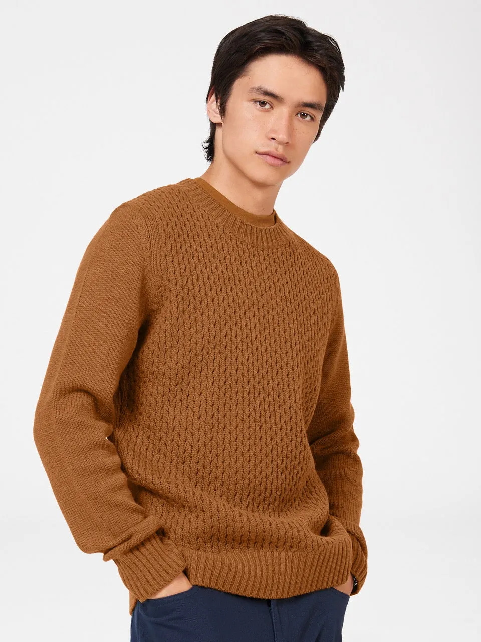 Aran Knit Crewneck Sweater - Ginger