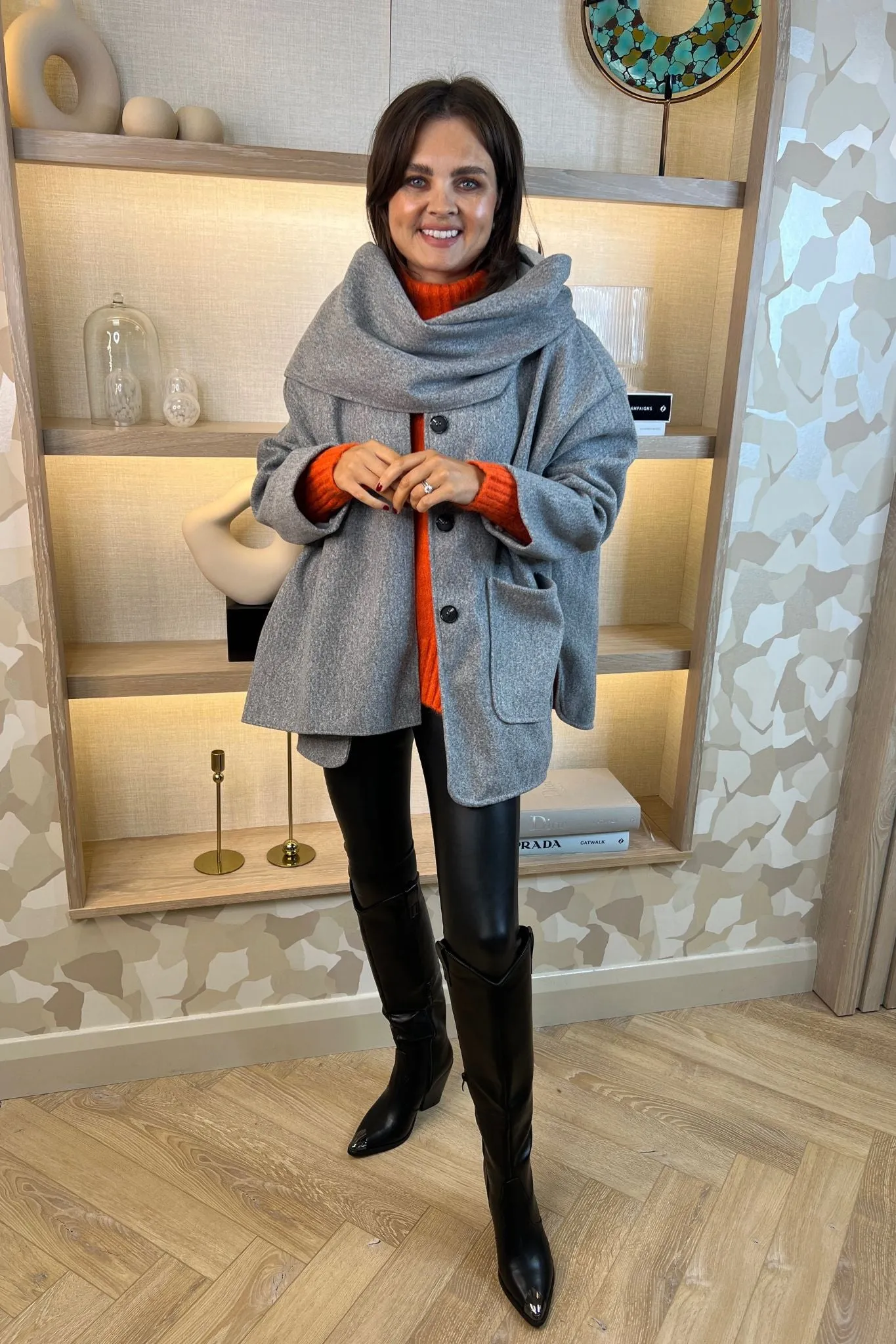 Aria Jacket With Scarf In Grey