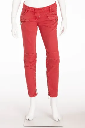 Balmain - Red Denim Moto-Style Jeans - FR 40