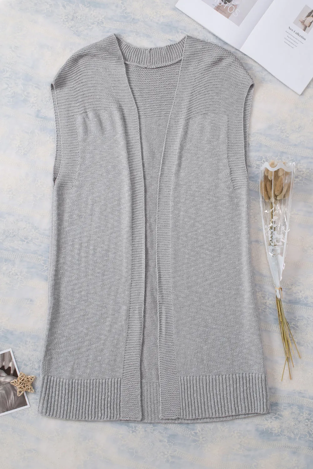 Basic Gray Vest Cardigan Sweater