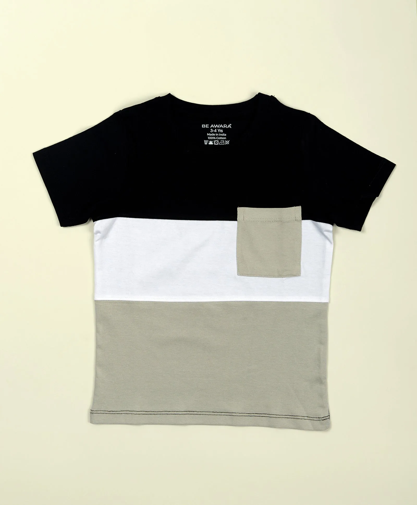 Boys Monochrome Colorblock Half Sleeves T-Shirt & Lounge Pant Set