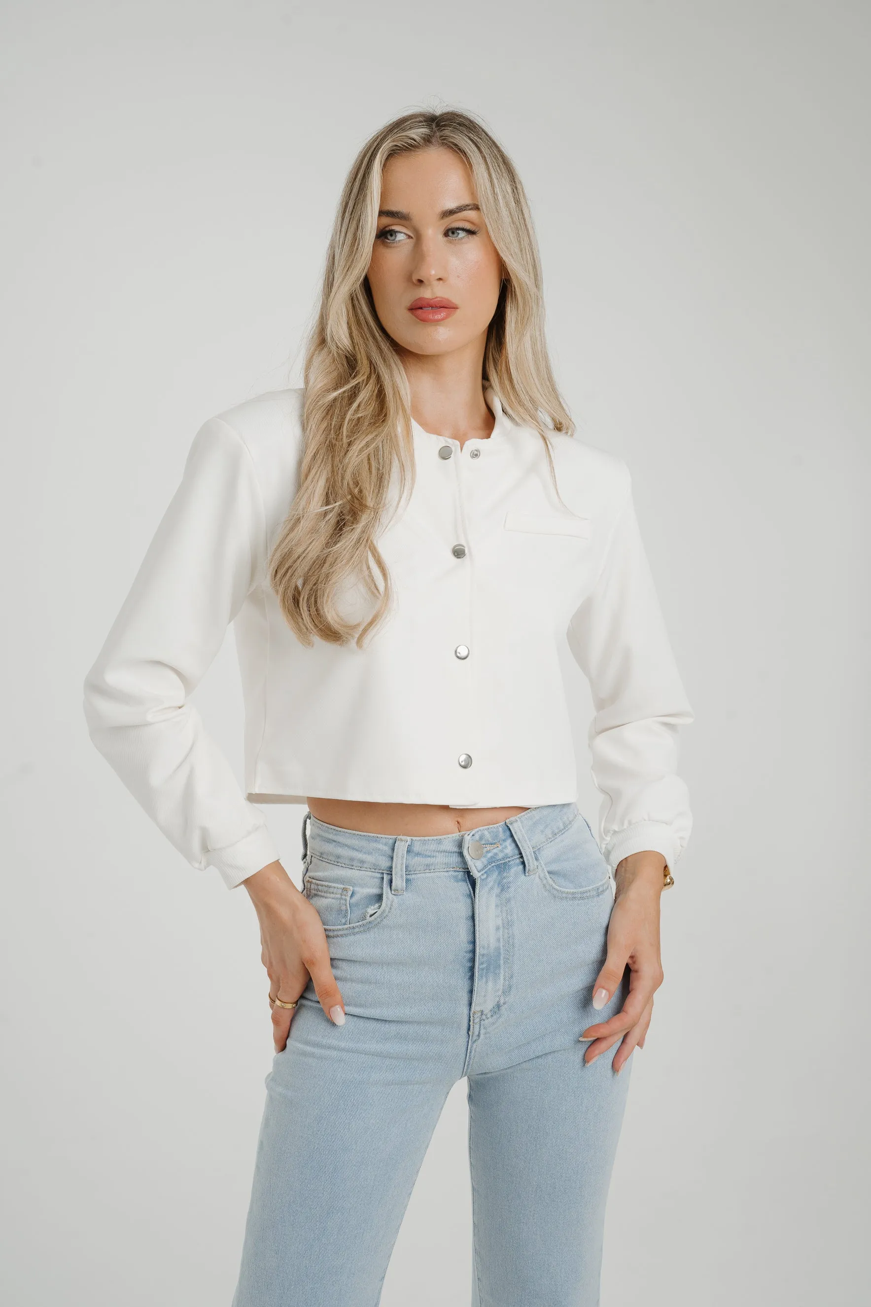 Stylish Caitlyn Bomber Jacket in Pristine White