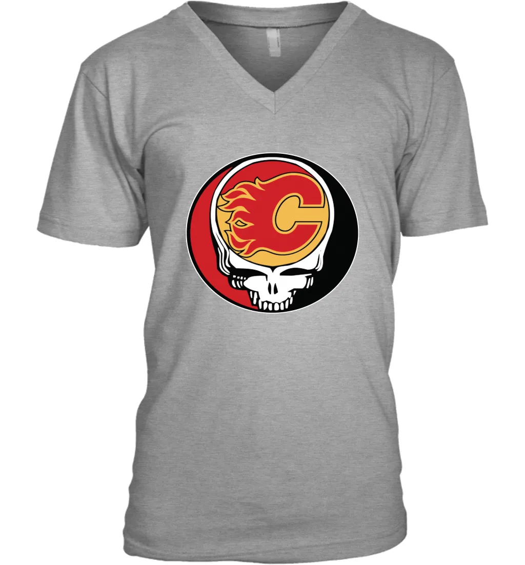 Calgary Flames Grateful Dead Steal Your Face Hockey NHL Mens V-Neck T-Shirt