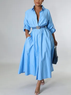 Casual Solid Split Joint Shirt Dress