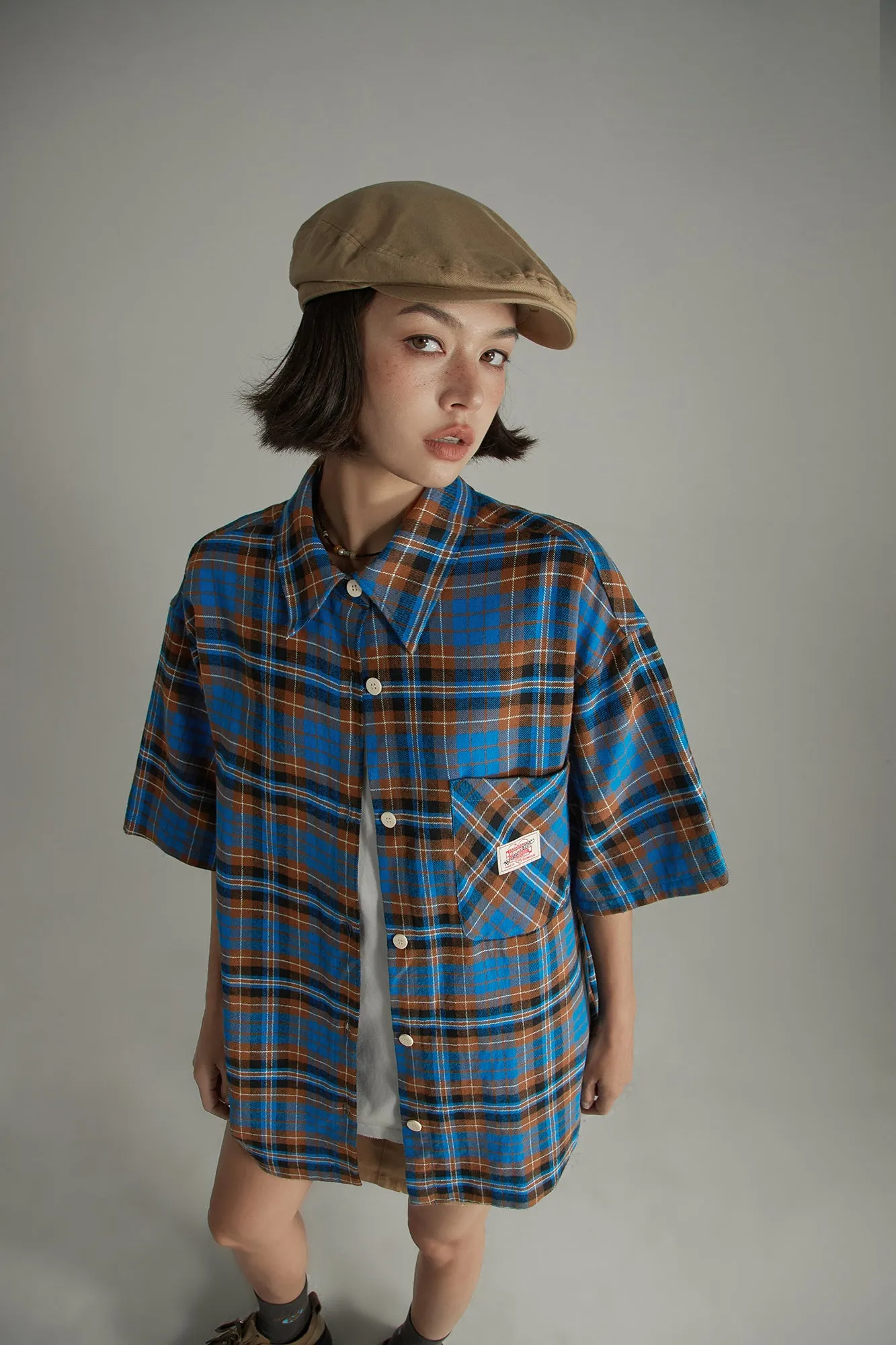 Check Loose-Fitting Short Sleeve Shirt