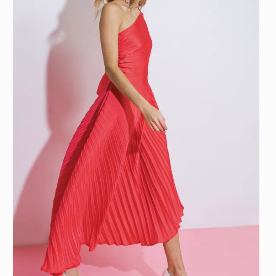 Fly High Coral Pleated One Shoulder Maxi Dress