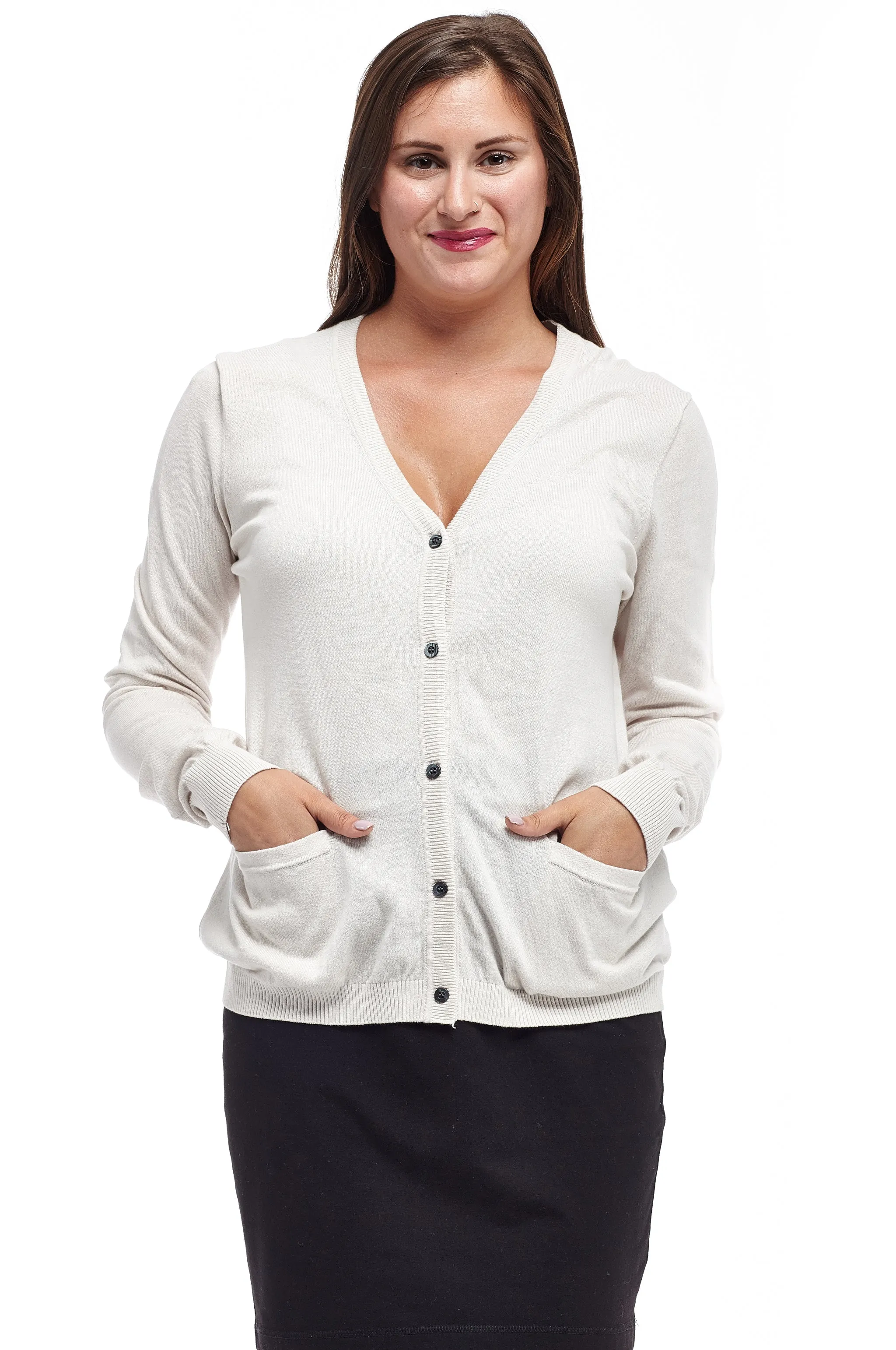 La Cera Long Sleeve Cardigan with Pockets - Plus Size