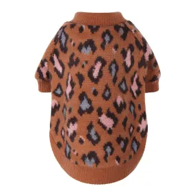 Leopard Pattern Knit Sweater - Brown