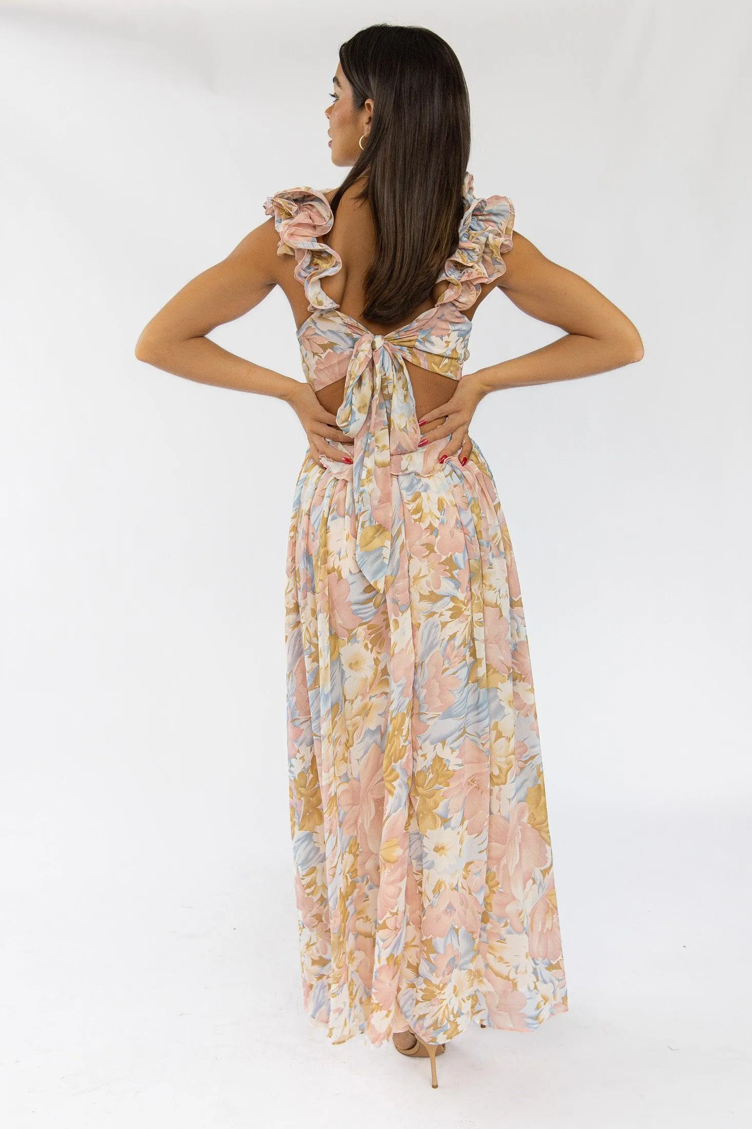 Liana Pink Floral Cutout Maxi Dress