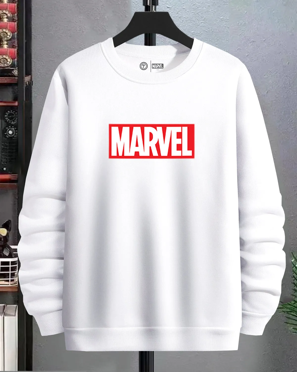 Marvel Logo Printed Full Sleeve White T-Shirt