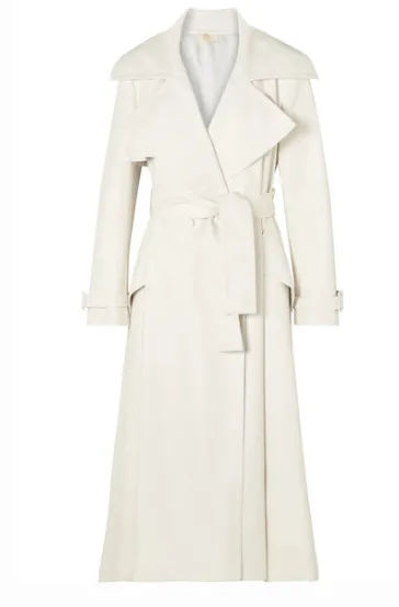 Sara Battaglia - Belted Faux Leather Trench Coat - White