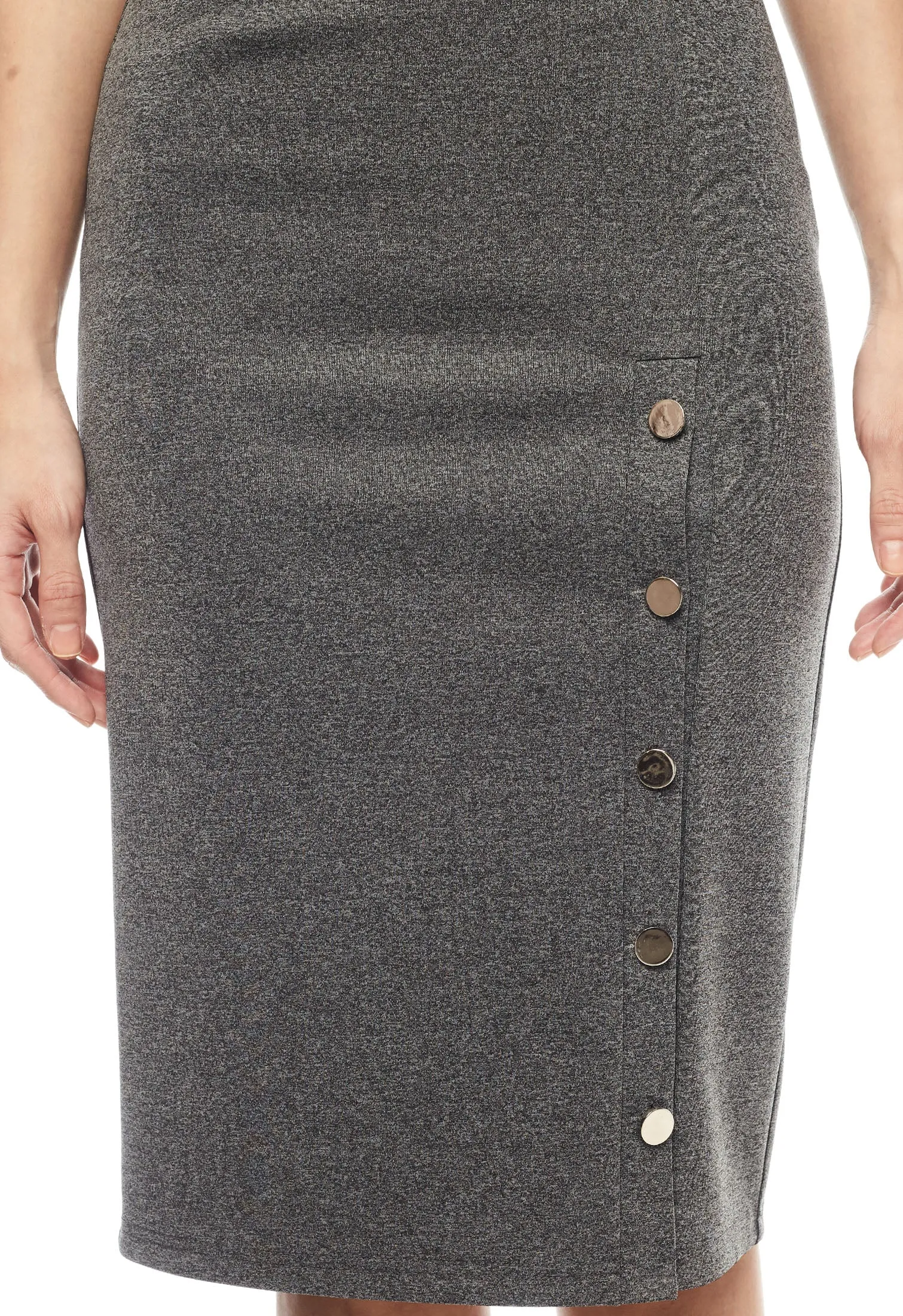 Side Buttoned Slit Pencil Skirt