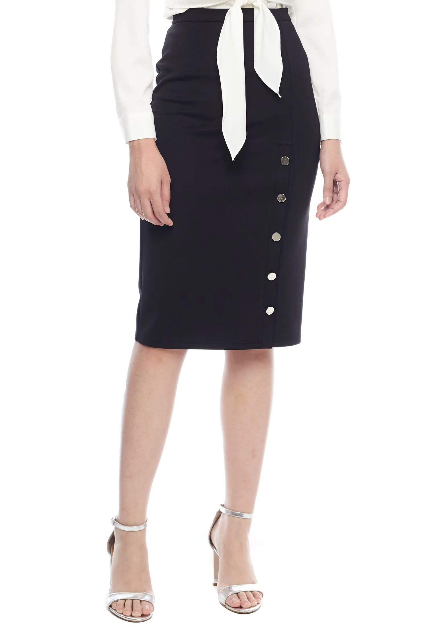 Side Buttoned Slit Pencil Skirt