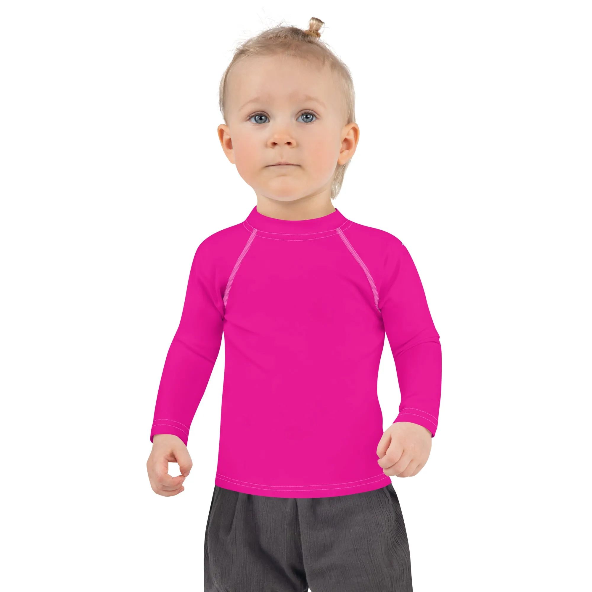 Sunshine Style: Girls' Solid Color Long Sleeve Rash Guards - Hollywood Cerise