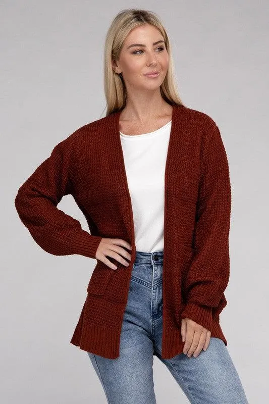 Waffle Open Cardigan Sweater