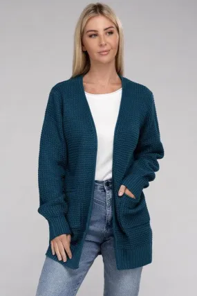 Waffle Open Cardigan Sweater