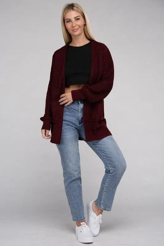 Waffle Open Cardigan Sweater