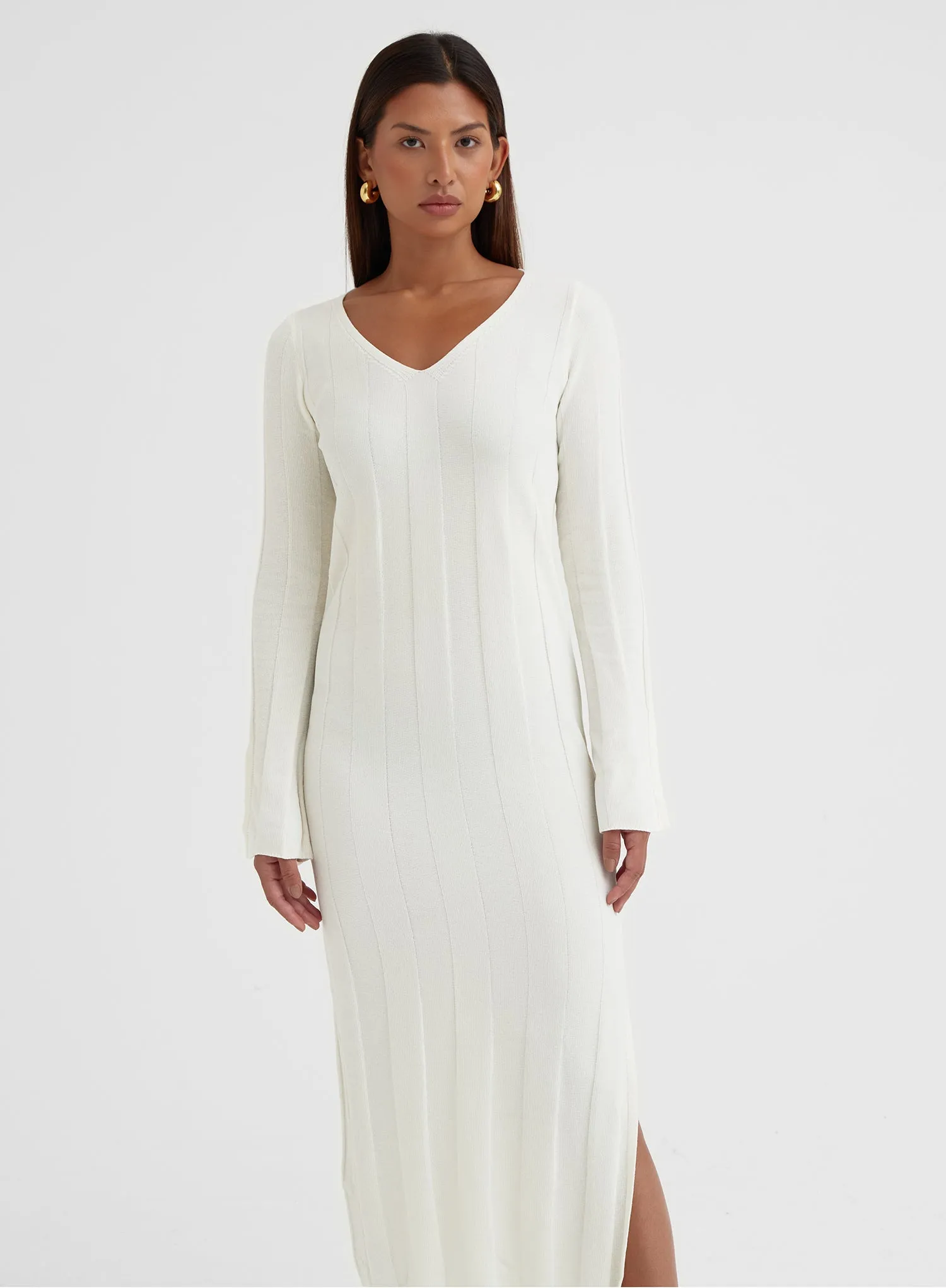 White Boucle Knit Midi Dress - Nyrobi