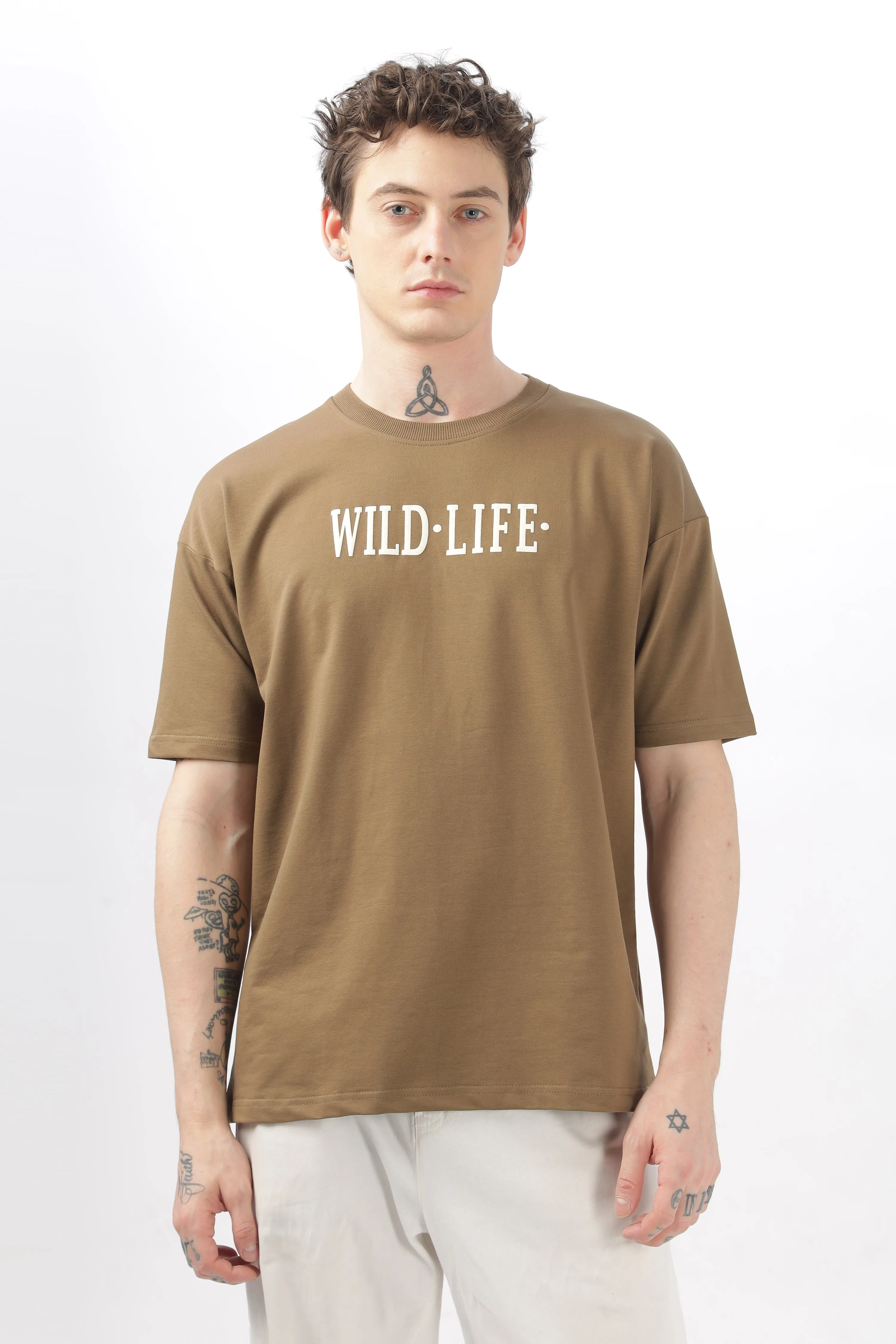 Wild Life Printed Khaki T-Shirt