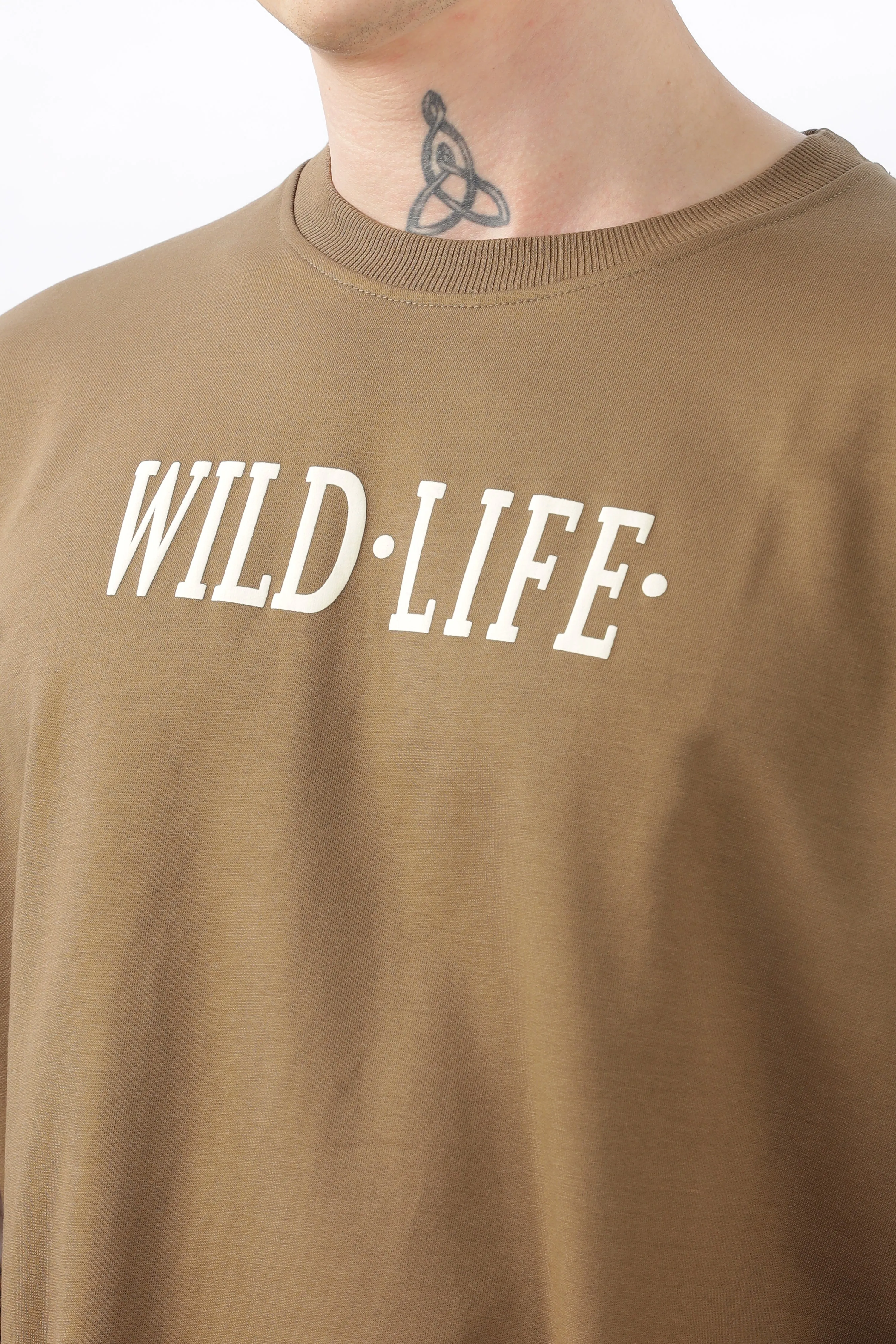 Wild Life Printed Khaki T-Shirt