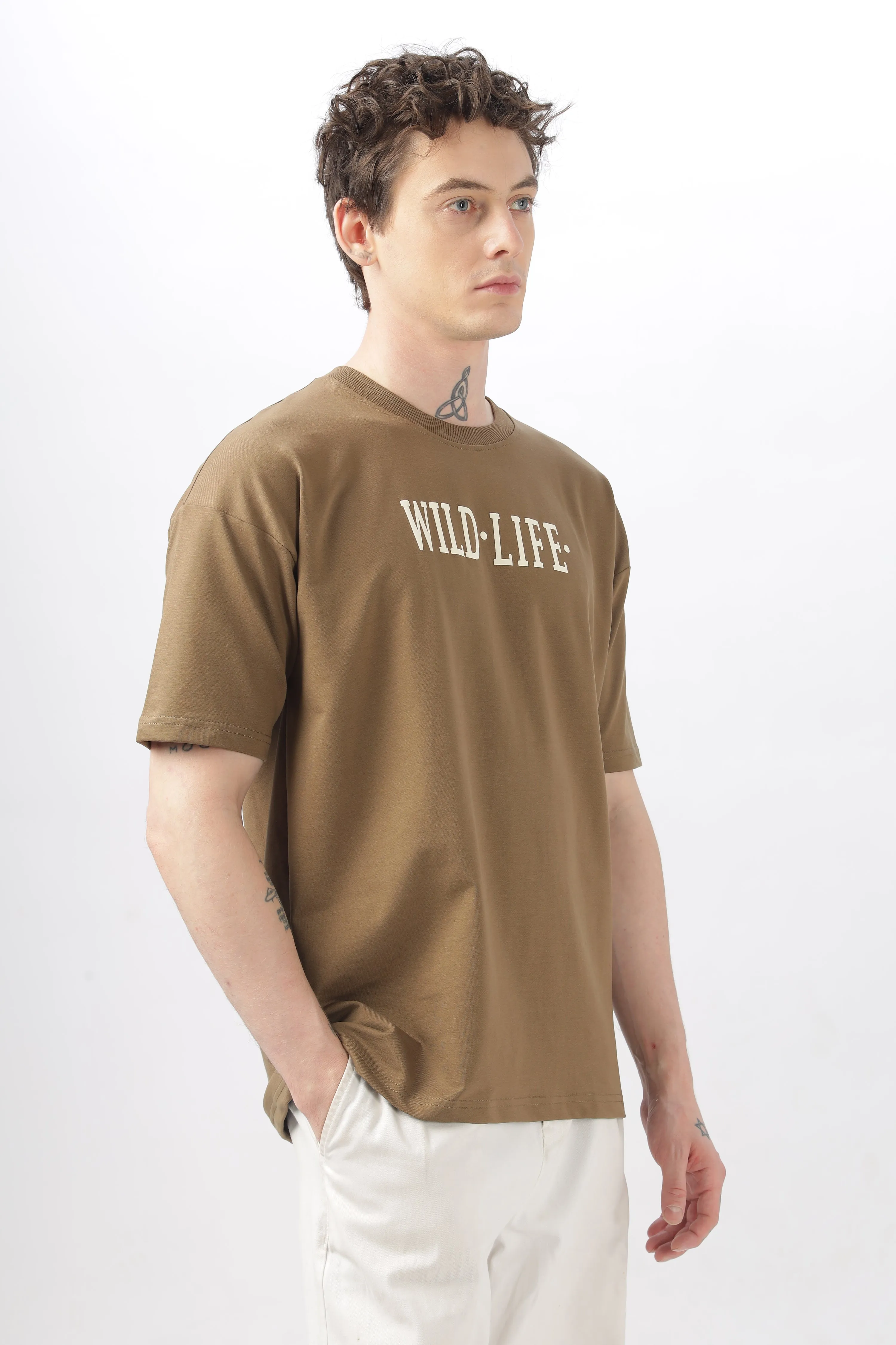 Wild Life Printed Khaki T-Shirt