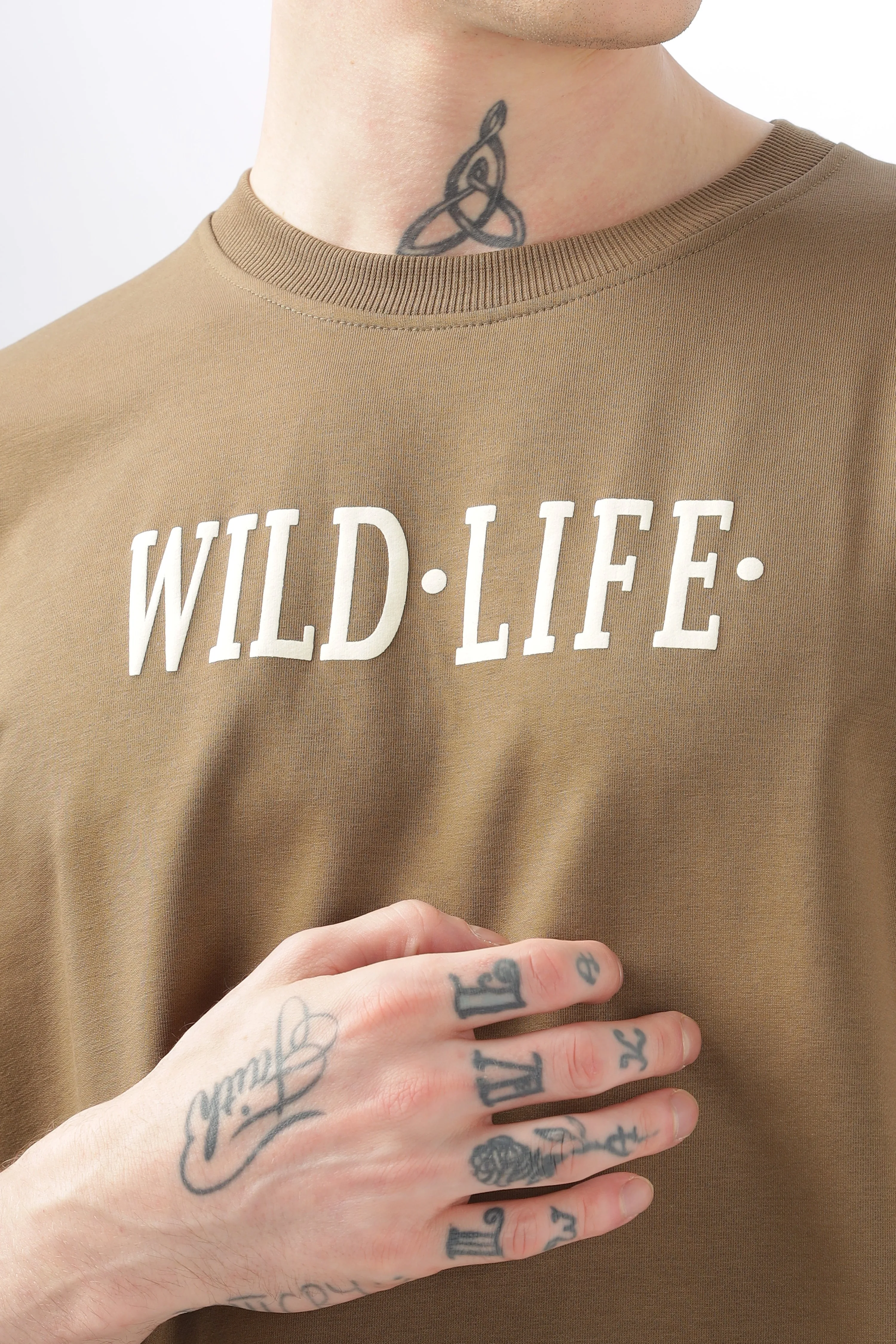 Wild Life Printed Khaki T-Shirt