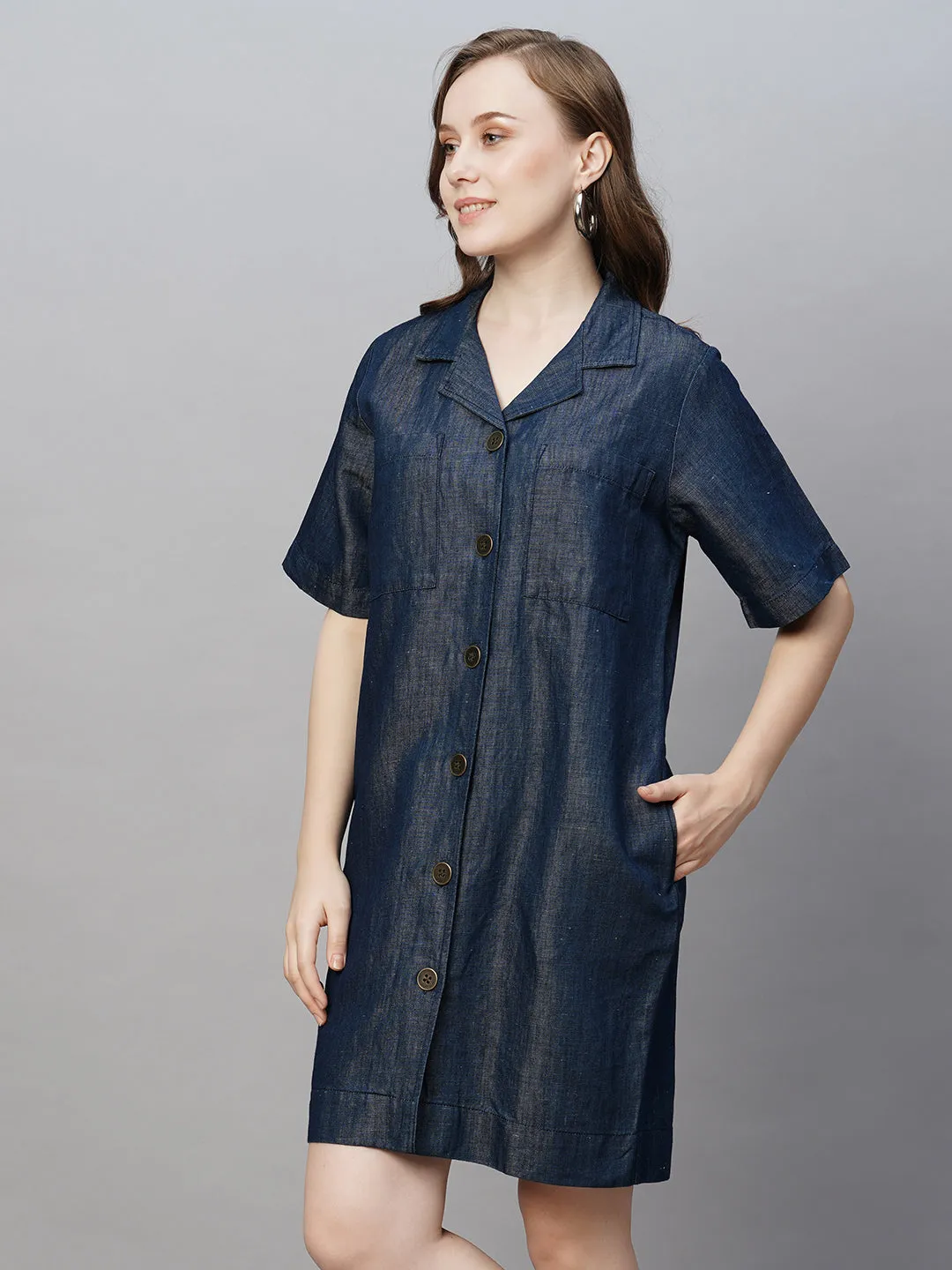 Women's Denim Cotton Linen Regular Fit Dress